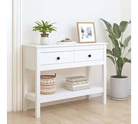Tidyard Mesa de Consola Mesa de Entrada Mesa Auxiliar Mueble Recibidor con 2 cajones y 1 Estante,para Sala Pasillo Entradas Dormitorio Comedor Madera Maciza de Pino Blanco 100x35x75 cm