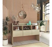 Tidyard Mesa de Consola Multifuncional Mesa de Entrada Mueble Recibidor Mesa Auxiliar para Sala Pasillo Comedor con 3 Estantes y 3 Cajones Color Roble Sonoma 105x30x70 cm