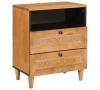 Tidyard Mesa de Noche de Madera de Mango Maciza - Estilo Tradicional, Rústico, 1 Cajón y Estante, Solo para Interior Modelo LYKLYD-4018090ES