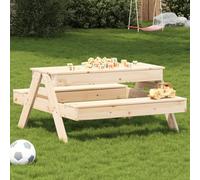 Tidyard Mesa de picnic con bandeja de arena para niños, pino macizo, mesa de comedor al aire libre, mesa de comedor para terraza, balcón, interior y exterior, camping