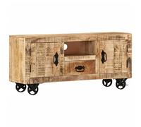 Tidyard Mesa para TV con 4 Ruedas Mueble TV Salón Vintage Mesa Televisión Mueble Comedor Soporte de TV Auxiliar Aparador Estilo Industrial y Retro Madera Maciza de Mango Rugosa 110x30x50 cm