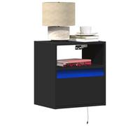 Tidyard Mesitas de noche de pared con luces LED, juego de 2 unidades, color negro, mesa auxiliar con cajón, armario lateral, punta de sofá, mesa de noche para dormitorio, sala de estar, oficina
