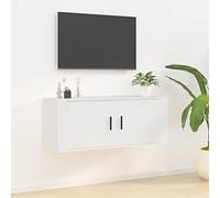 Tidyard Mueble de pared para TV con 2 compartimentos, material de madera, color blanco, 100 x 34,5 x 40 cm