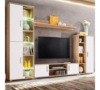 Tidyard Mueble Salón Comedor Moderno Mesa para TV Mueble TV de Pared con LED de Estilo Contemporáneo Roble Sonoma y Blanco