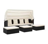 Tidyard Muebles de terraza para exteriores con dosel retráctil y cojines suaves, mimbre de polietileno rectangular, sofá seccional para lawn jardín, backyard Poolside, negro y blanco