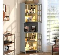 Tidyard Rinconera Gris con Acabado Lacado, 3 Zonas de Almacenamiento, LED Integrado, MDF, diseño de Esquina, Seguridad antivuelco Modelo YFXLYD-N656P350896E