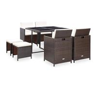 Tidyard Set Comedor de jardín 9 Piezas y Cojines ratán sintético marrón