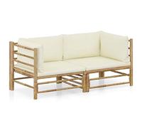 Tidyard Set de Muebles de Jardín 2 Piezas Sofá de Moderno Sofá de Jardin Exterior Bambú y Cojines Blanco Crema