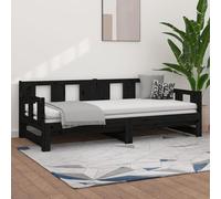 Tidyard Sofá Cama Multifuncional de Madera de Pino Maciza para Espacios Pequeños, Color Negro, Dimensiones 203,5 x 160 x 69,5 cm (extendido)