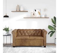 Tidyard Sofá Chesterfield de 2 Plazas - Sillón Chester de Lujo para Sala - Cuero Artificial Marrón - 145,5 x 76 x 70 cm