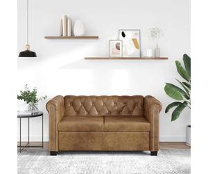 Tidyard Sofá Chesterfield de 2 Plazas - Sillón Chester de Lujo para Sala - Cuero Artificial Marrón - 145,5 x 76 x 70 cm