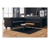 Tidyard Sofá de Esquina Chesterfield 5 Plazas,Sofá de Salón con Estructura de Madera para Hogar o Oficina,Estilo de Lujo y Clase,Tapicería de Cuero Artificial,205x205x73cm Negro