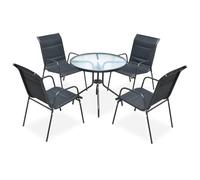 Tidyard Sofá de Jardín 4 Piezas con Mesa de Vidrio Templado, Negro, Acolchado Impermeable, Apilable Modelo YFXXPDGRX-43318ES