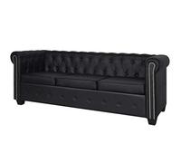 Tidyard Sofá Tipo Chesterfield Negro 3 Plazas Sofás de salón Revestimiento de Cuero Artificial 200,5 x 76 x 70 cm