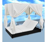 Tidyard Tumbonas Jardin Exterior Tumbona Doble Sofa Exterior, Tumbona de jardìn con Cortinas y Techo,Cama para Exterior Cama Balinesa con Respaldo reclinable sintético Negro 197 x 140 x 180 cm
