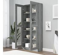 Tidyard Vitrina de coleccionista de Cristal, Aparador de Almacenaje para Cocina o salón, Librerías de exposición, Gris Sonoma 82,5x30,5x185,5 cm