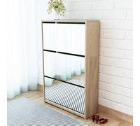 tidyard Zapatero de Madera,Armario Zapatero con Espejo,3 Cajones Desplegables,Moderno y Elegante,Madera Aglomerada,63x17x102,5cm Roble