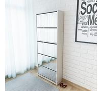 Tidyard Zapatero de Madera,Armario Zapatero con Espejo,5 Cajones Desplegables,Moderno y Elegante,Madera Aglomerada,Blanco 63x17x169,5cm(1 Zapatero de 2 Cajones y 1 de 3 Cajones)