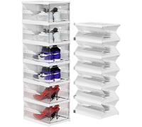 TIDYAVE Cajas de zapatos de plástico transparente apilables, cajas organizadoras de almacenamiento de zapatos, fácil instalación, caja de zapatos todo en uno con puertas, caja de zapatos plegable de 6