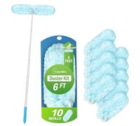 TidyBliss Plumero Atrapapolvo Extensible para Swiffer, Mango Extendido Duster 180 cm con 10 Recambios, 360 Grados Microfibras Atrapa Polvo para Ventilador de Techo Pared
