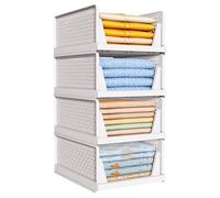 TidyIsles 4 Unidades de Organizador Armario Plegables y Apilables, Cajonera Organizadores de Plastico y Separadores, Plástico de Ropa Almacenamiento y Organización para Dormitorio y Baño, Blanco