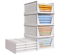 TidyIsles Organizador Armario Plegables y Apilables, Cajonera Organizadores de Plastico y Separadores, Plástico de Ropa Almacenamiento y Organización para Dormitorio y Baño, Blanco