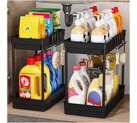 TidyTrove 2 Niveles Organizador Estanteria Almacenamiento Bajo Fregadero | Debajo del Lavabo, Cocina, Baño, Multiusos, Organizador de Armario, Ahorra Espacio, Negro