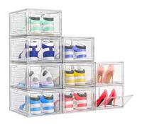 TidyTrove Cajas de Zapatos, 9 Cajas de Almacenamiento de Zapatos de Plástico Transparente Apilables, Contenedores Organizadores de Zapatos con tapas para Mujeres/Hombres, Blanco