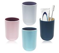 Tie-DailyNec 4 Vasos de Dientes de Plástico para el Cuarto de Baño, Vasos Reutilizables, Vasos Multifuncionales (Gris Claro, Azul Oscuro, Rosa Claro, Verde Claro)