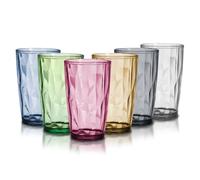 TIE-DailyNec 6PCS Vasos De Plástico Acrílico, 470ml Vasos Cristal de Colores, Vasos Irrompibles, Vasos de Camping Apilables para Picnics, Acampadas, Fiestas