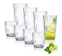 TIE-DailyNec Juego de 8 vasos de agua, vasos de plástico de colores de 470 ml y 310 ml, vasos irrompibles, vasos de camping apilables para picnics y fiestas (transparente)