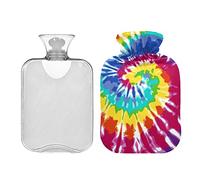 Tie Dye Art - Botella de agua caliente de remolino colorido con cubierta, bolsa de agua caliente transparente, botella de agua caliente de 1 l para aliviar el dolor de cuello y hombros, manos y pies, terapia caliente y fría
