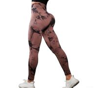 Tie Dye Pantalones de yoga sin costuras para mujer de cintura alta (marrón