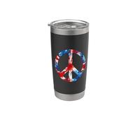 Tie Dye Peace Sign Rojo, Blanco y Azul Vaso térmico de acero inoxidable de doble pared