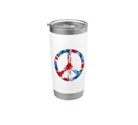 Tie Dye Peace Sign Rojo, Blanco y Azul Vaso térmico de acero inoxidable de doble pared