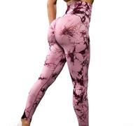 Tie Dye Seamless Yoga Pants Mujeres Cintura Alta Botín (Rosa M)