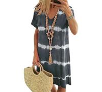Tie-Dye Striped Short-Sleeved T-Shirt Dress, Plus Size Casual Dresses, Summer Flowy Dresses For Women, Tie Dye Dress For Women (Grey,XL)