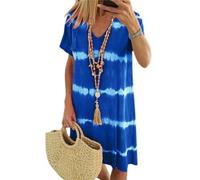 Tie-Dye Striped Short-Sleeved T-Shirt Dress, Plus Size Casual Dresses, Summer Flowy Dresses For Women, Tie Dye Dress For Women (Light Blue,L)