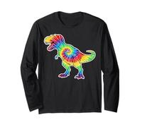 Tie Dye Tyrannosaurus Dinosaur Retro Rainbow T Rex Manga Larga