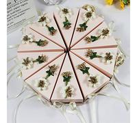 tiecawk 30 cajas de dulces triangulares con forma de pastel con lazo de flores, caja de regalo de chocolate, caramelos, recuerdos de fiesta para despedida de soltera, boda, fiesta de cumpleaños (rosa)
