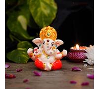 TIED RIBBONS Ganesh Idol | Escultura de estatua de Ganesh para salpicadero de coche, hogar, decoración del templo | Dios indio | 2.3 pulgadas, resina | Artículos de decoración Ganesh Chaturthi |
