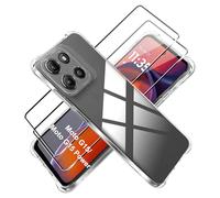 Tieeyivv Funda para Motorola Moto G15/G15 Power con 2 Piezas Protector de Pantalla Cristal Vidrio Templado Transparente TPU Soft Incorporado Cover Anti-rayones, Anti-Amarilleo Protección Bumper