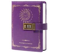 TIEFOSSI Constellation - Diario de piel con cerradura, diario Zodiac Moon Sun para escribir, cuaderno B6 con papel forrado para mujeres y hombres (púrpura)