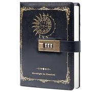 TIEFOSSI Constellation - Diario de piel con cerradura, diario Zodiac Moon Sun para escribir, cuaderno B6 con papel forrado para mujeres y hombres (negro)