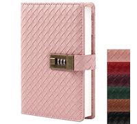 TIEFOSSI Cuaderno de cuero B6 con cerradura de combinación, papel de escritura a rayas recargable, diario secreto de regalo para mujeres y niñas y niños (rosa)