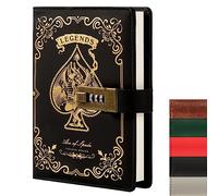 TIEFOSSI Cuaderno de cuero con cerradura de combinación, diario misterioso con llave para adultos, niños, niñas, niños, hombres, mujeres, contraseñas secretas, cuaderno personal recargable