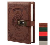 TIEFOSSI Cuaderno de cuero con cerradura de combinación, diario misterioso con llave para adultos, niños, niñas, niños, hombres, mujeres, contraseñas secretas, cuaderno personal recargable