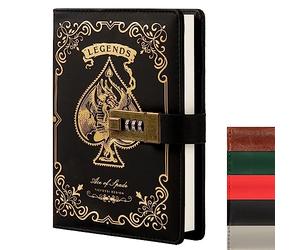 TIEFOSSI Cuaderno de cuero con cerradura de combinación, diario misterioso con llave para adultos, niños, niñas, niños, hombres, mujeres, contraseñas secretas, cuaderno personal recargable