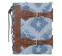 TIEFOSSI Cuaderno Denim Unisex - Diario de Cuero PU Vintage con Anillas de 6 Hoyos, Rayado Universitario, Recambiable con Bolsillos (17,8 x 23,5 cm) para Escuela/Viajes/Bocetos