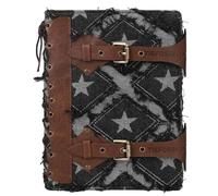 TIEFOSSI Cuaderno Denim Unisex - Diario de Cuero PU Vintage con Anillas de 6 Hoyos, Rayado Universitario, Recambiable con Bolsillos (17,8 x 23,5 cm) para Escuela/Viajes/Bocetos